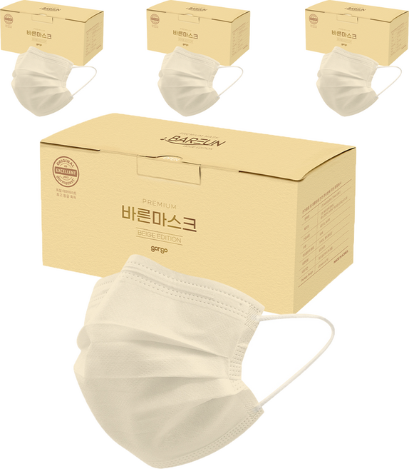 고르고 바른 마스크 대형 성인용, 50매입, 4개, 연베이지
