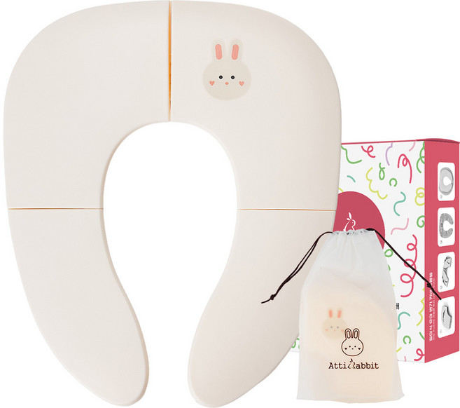 아띠래빗 휴대용 접이식 유아 변기 커버 + 전용 방수 파우치, 연베이지, 1개