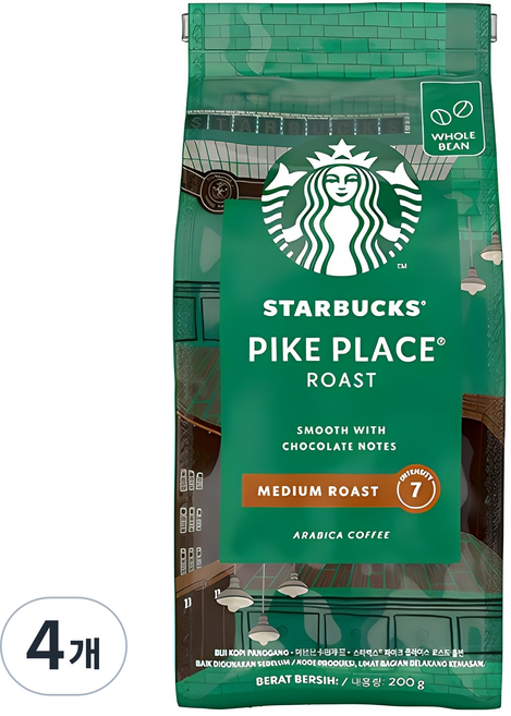 STARBUCKS 星巴克 派克廣場烘焙全豆咖啡豆, 無研磨咖啡豆, 200g, 4個