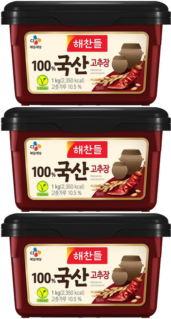 해찬들 100% 국산 고추장, 1kg, 3개