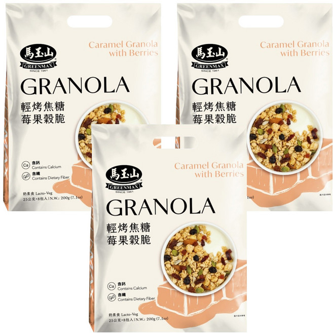 馬玉山 輕烤焦糖莓果穀脆, 200g, 3袋