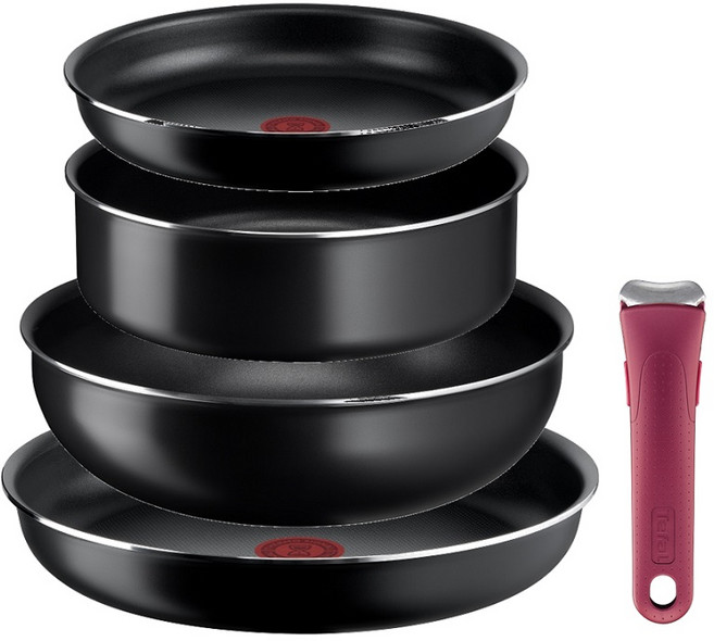 테팔 매직핸즈 이지 쿡앤클린 5종 세트, 블랙 + 레드 서프라이즈, 프라이팬 2p + 볶음팬 1p + 전골냄비 1p + 분리형 손잡이, 1세트