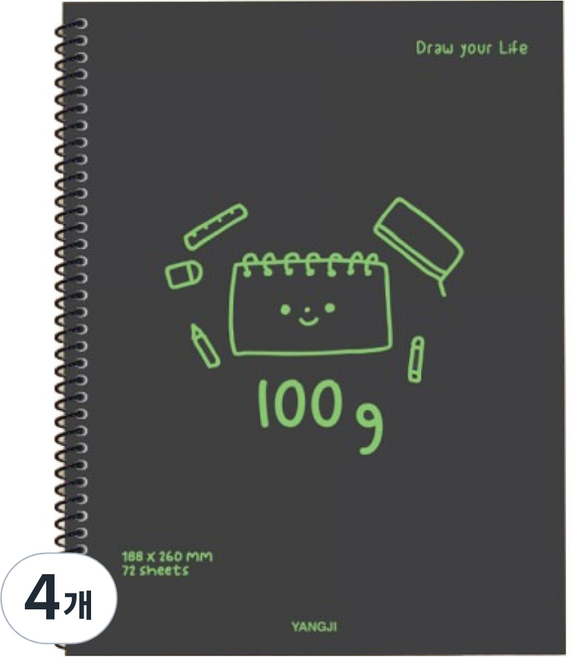 양지사 연습장 100g 무선노트, 4개, 블랙