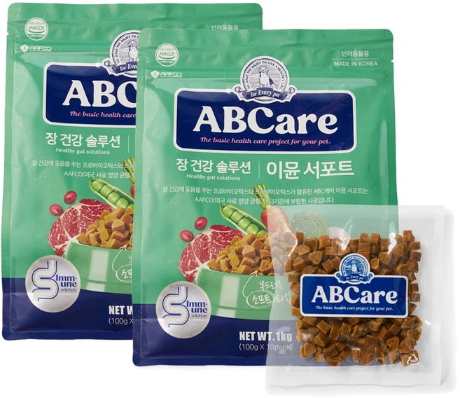 에이비씨케어 전연령 강아지 장 건강 솔루션 이뮨 서포트 소프트사료, 닭, 1kg, 2개 - 쿠팡