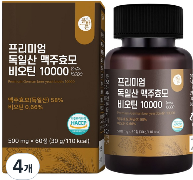 올바른건강식품 프리미엄 독일산 맥주효모 비오틴 10000 30g, 60정, 4개