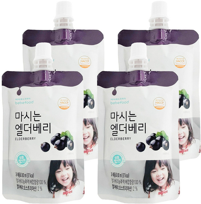 bebefood 寶寶福德 韓國 接骨木莓果汁 果寡糖 吸嘴設計, 80ml, 4包