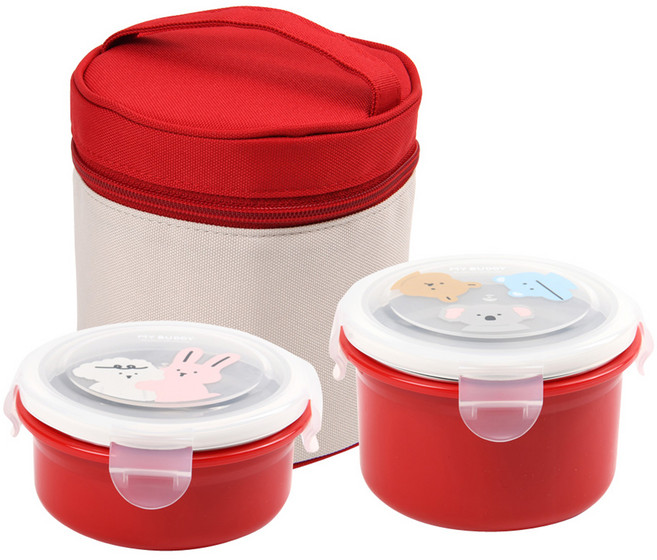 데일리라이크 마이 버디 스텐 2단 도시락, 레드, 1세트