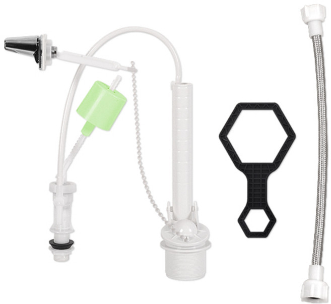 모아시스템즈 양변기 부속품 측면내림 겸용 핸들 + 조립공구 + 고압호스 세트, 혼합색상