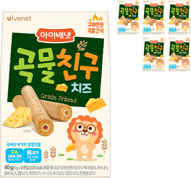 아이배냇 곡물친구, 치즈, 40g, 6개
