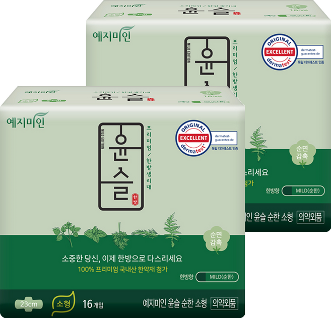 예지미인 윤슬 순한순면 생리대 날개형, 소형, 16개입, 2개