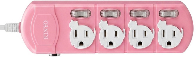 Kinyo 彩色貓咪延長線 4孔 CG344-12, 365.7cm, 粉底白插座, 1個
