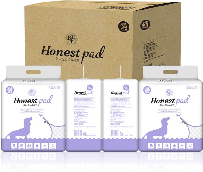 네이처펫 어니스트 순수 실속형 배변패드 레몬향, 100개입, 4개