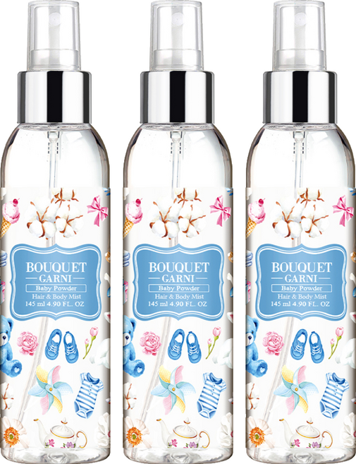 부케가르니 프래그런스드 헤어 앤 바디미스트 베이비파우더, 145ml, 3개
