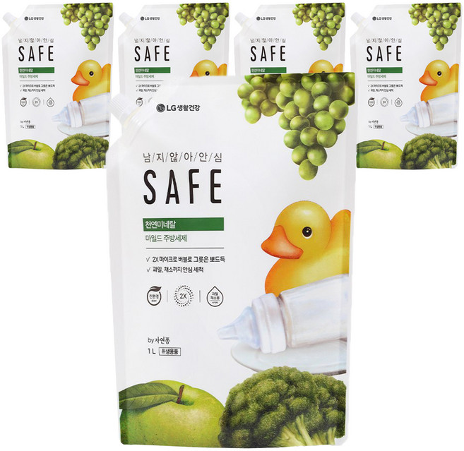 [비건라이프] 세이프 천연미네랄 주방세제 마일드 리필, 1L, 5개