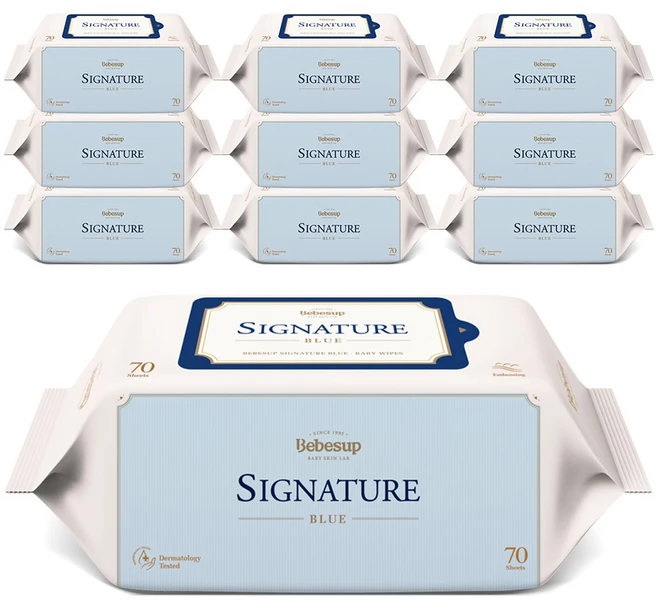 베베숲 시그니처 블루 엠보싱 물티슈 리필형, 75g, 70매, 10개 - 쿠팡