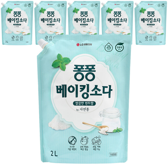 퐁퐁 주방세제 베이킹소다 리필, 2L, 6개