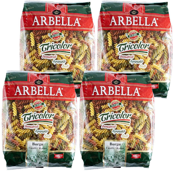 아르벨라 듀럼기다 삼색 푸질리 파스타면, 4개, 500g