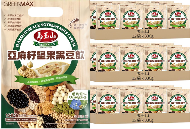 馬玉山 亞麻籽堅果黑豆飲, 36袋, 336g