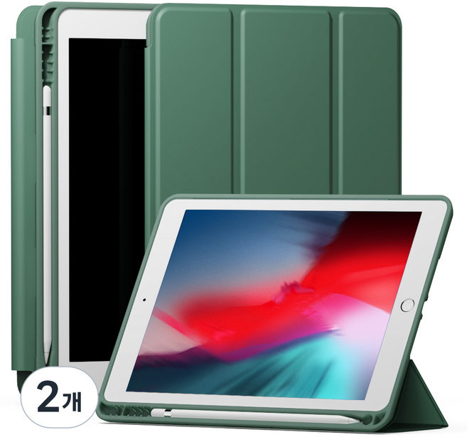 신지모루 스마트커버 펜슬 수납 태블릿 케이스, 딥그린, 2개