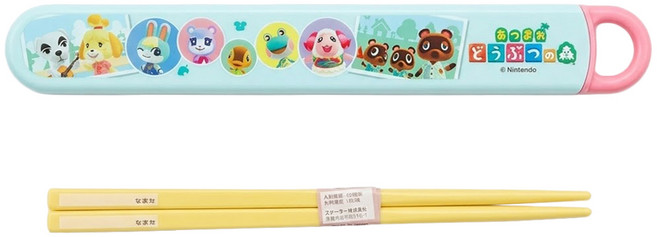 Skater 動物森友會 塑膠筷子 附收納盒, 黃色 + 綠色, 兒童筷子 + 收納盒, 1組