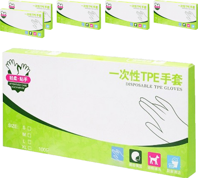一次性手套 薄款 TPE材質 L 透明色, 100個, 6盒