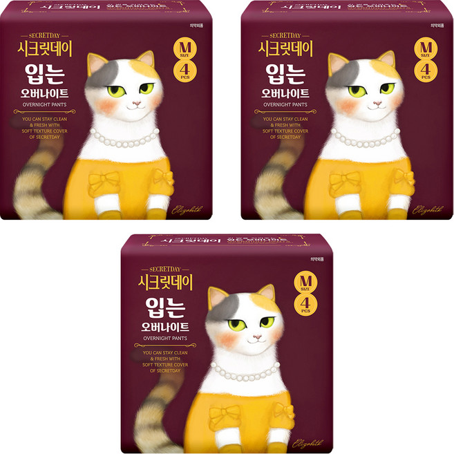 시크릿데이 입는 오버나이트 팬티형, 중형, 4개입, 3개