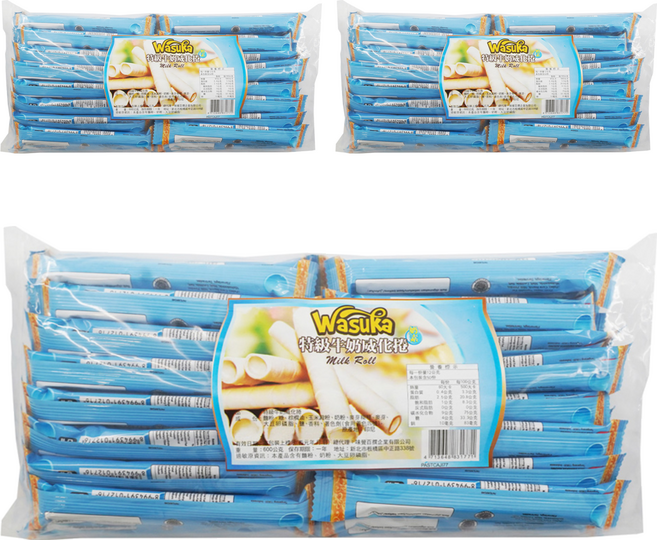 Wasuka 特級牛奶威化捲 50條, 600g, 3袋