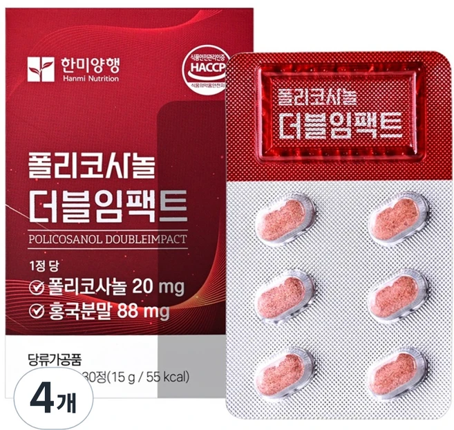 한미양행 폴리코사놀 더블임팩트 500mg, 4개, 30정 - 쿠팡