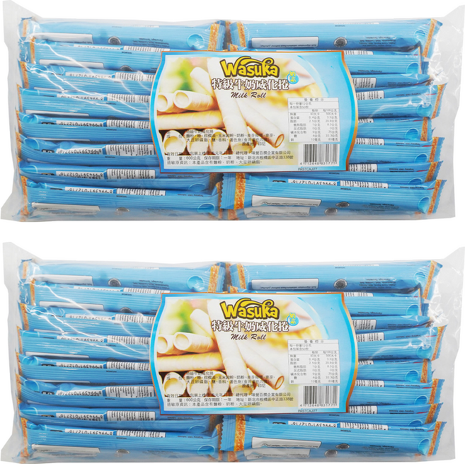 Wasuka 特級牛奶威化捲 50條, 600g, 2袋