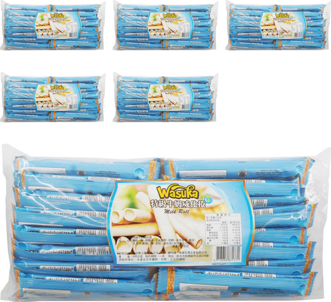 Wasuka 特級牛奶威化捲 50條, 600g, 6袋