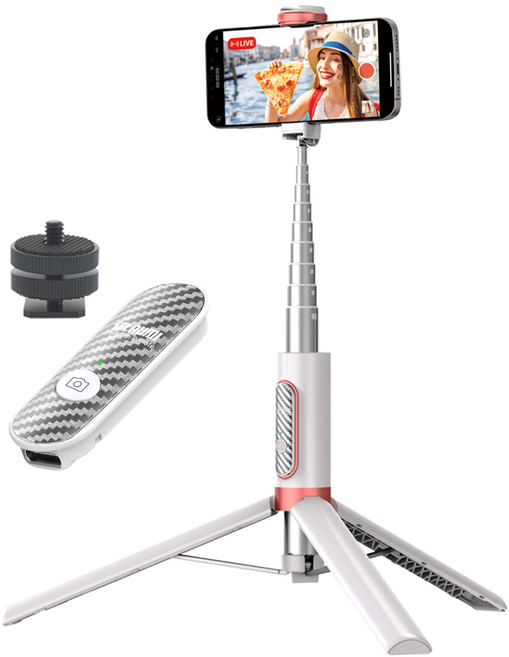 셀루미 Type C 충전 더블 퀵 스위칭 스마트폰 셀카 삼각대 145cm, SEL-ML145E(화이트 + 로즈골드), 1개