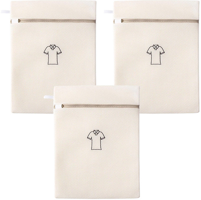 刺繡洗衣袋 透水網孔設計 加厚材質 防纏繞, 米色, 3個