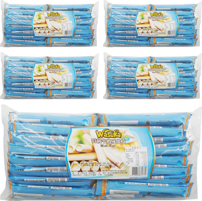 Wasuka 特級牛奶威化捲 50條, 600g, 5袋