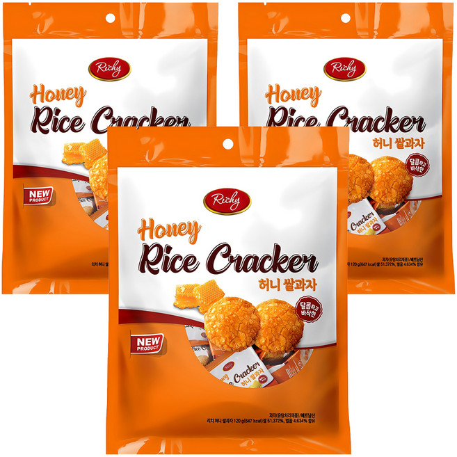 리키 허니 쌀과자, 120g, 3개
