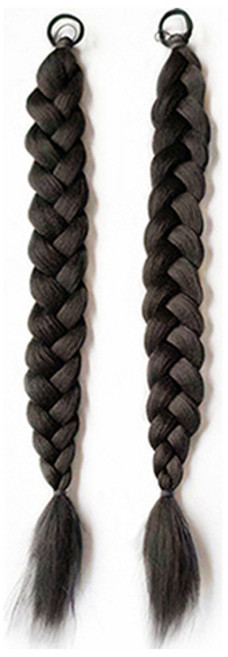 하이유니 땋은 벼머리 링 트윈테일 가발 2피스 세트, 브라운블랙, 1개