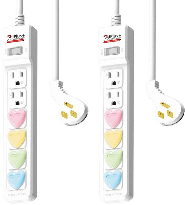 iPlus 保護傘 1切6座扁插延長線 3孔, 2.7m, 白色, 2條