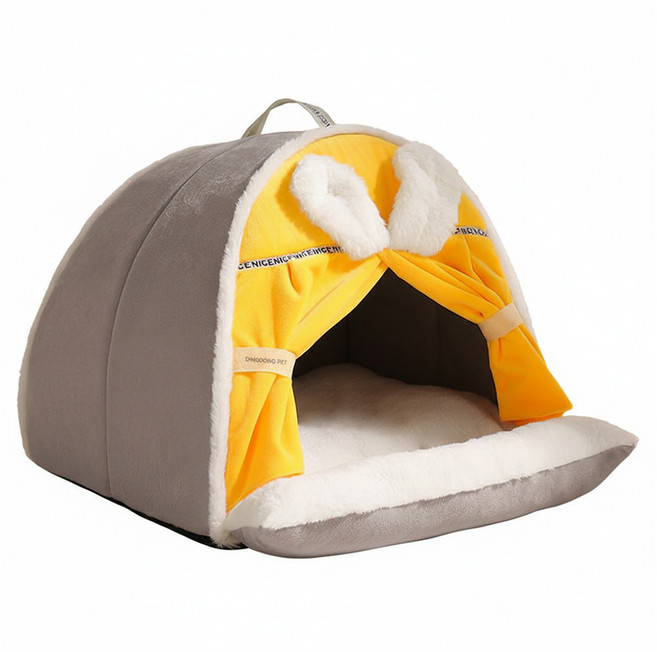 DING DONG PET 兔子圓頂帳篷屋, 1個, 灰色 + 黃色