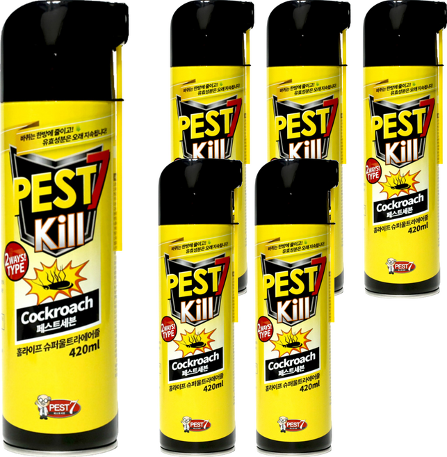 페스트세븐 홈라이프 슈퍼울트라 에어졸 바퀴벌레 살충제, 420ml, 6개
