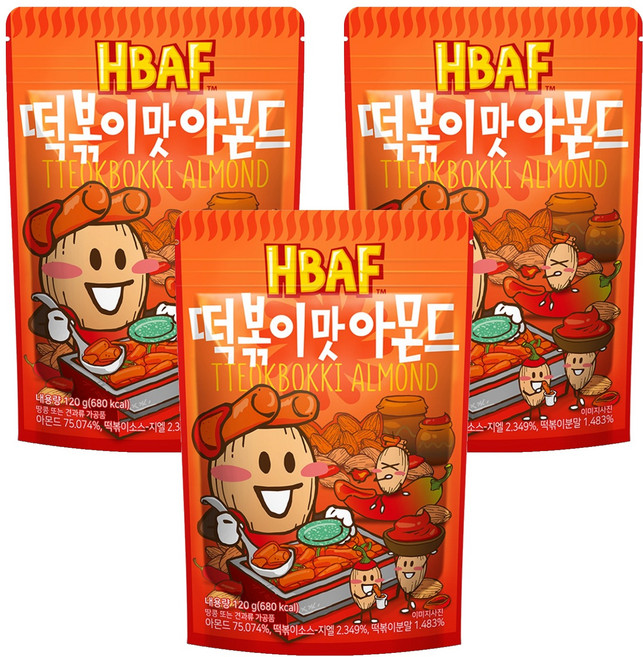바프 떡볶이맛 아몬드, 120g, 3개