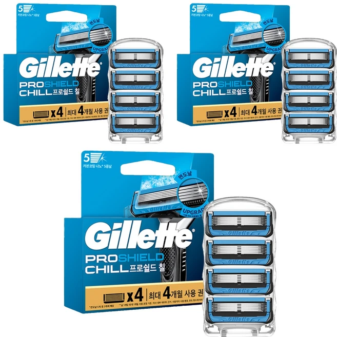 질레트 정품 프로쉴드 칠 면도날, 4개입, 3개 - 쿠팡