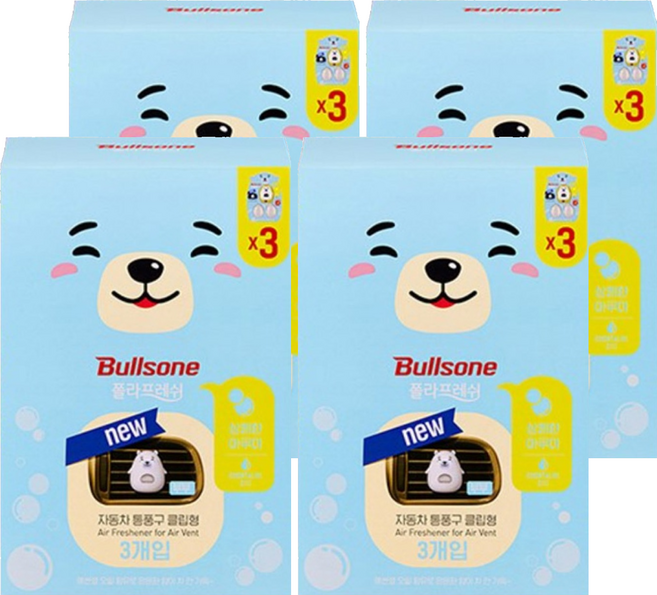 불스원 폴라프레쉬 통풍구 클립형 캐릭터 차량용방향제 부부 3p, 4개, 아쿠아향