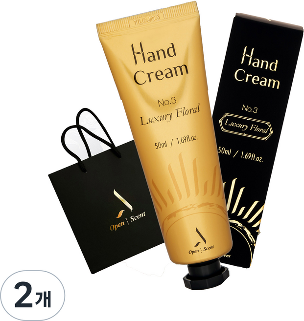 오픈더센트 퍼퓸 핸드크림 럭셔리플로럴 + 쇼핑백, 50ml, 2개