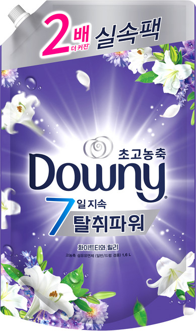 다우니 초고농축 7일지속 탈취파워 섬유유연제 화이트티와 릴리 리필, 1.6L, 1개입, 1개