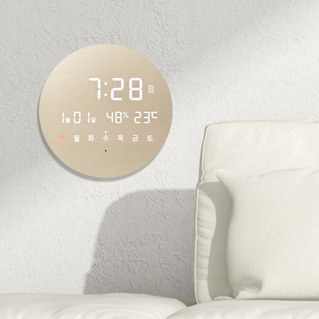 오아 무선 모던 LED 시계 R 요일 온습도 원형 벽시계