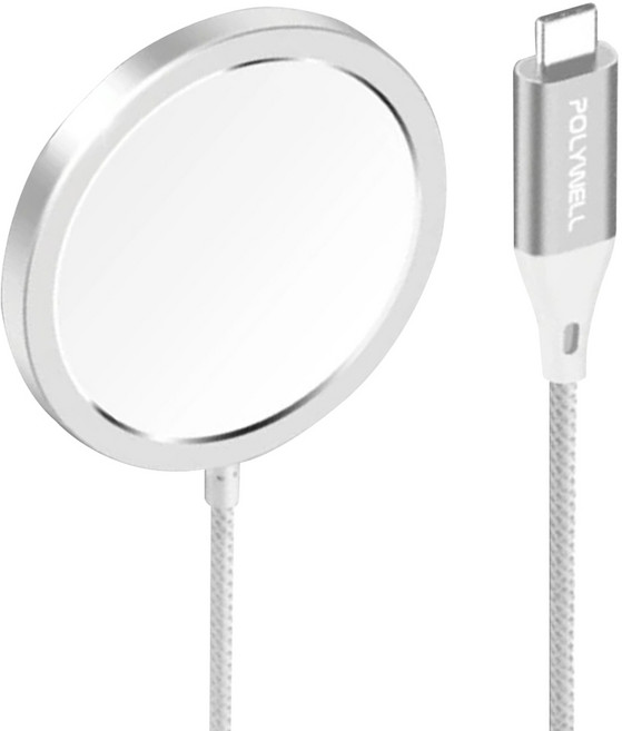 POLYWELL 寶利威爾 Type-C 無線磁吸充電線 1m, 銀色, 1個