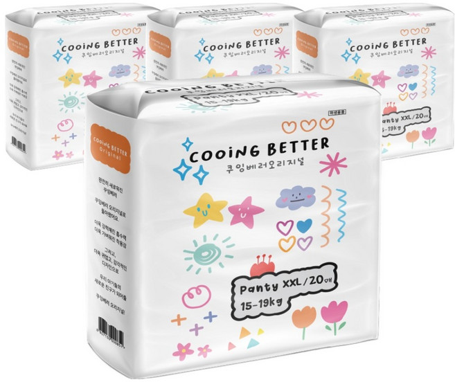 Cooing 베러 오리지널 팬티형 기저귀, 점보형(2XL), 80매