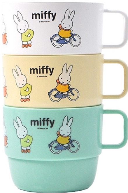 키친유 아동용 미피 손잡이컵 3종 세트, 혼합색상, 1세트, 200ml