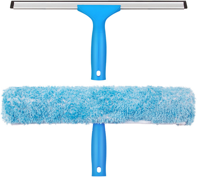 미스터시가 다용도 유리닦이 극세사 손잡이 걸레 + 물기제거 스퀴지 35cm 세트, 블루, 1세트