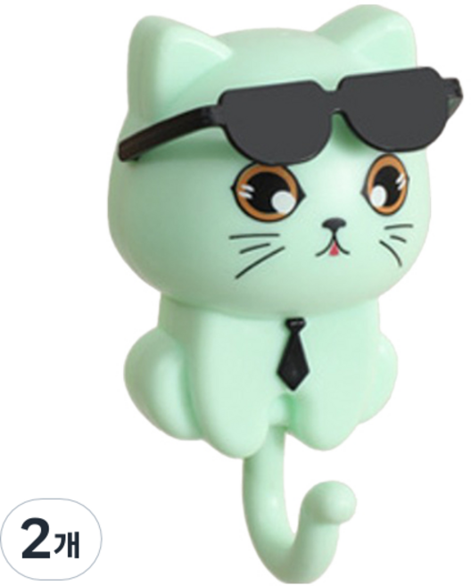 고양이 무타공 벽 후크, 그린, 2개