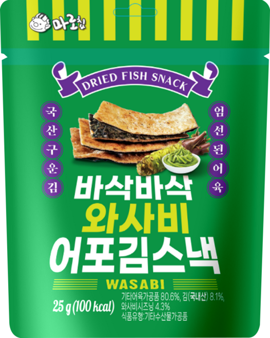 韓味不二 烤魚餅海苔脆片 山葵口味, 25g, 1個